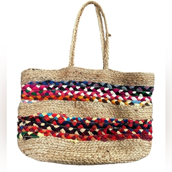 Magid Jute Cotton Made in India Vacation Beach Multicolor Tote Shoulder Bag - Picture 1 of 8